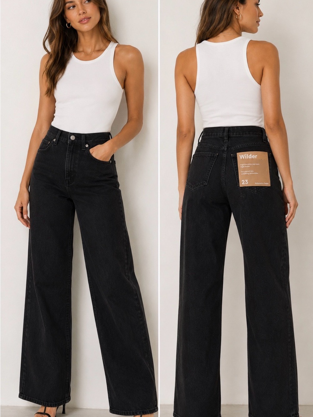Reformation Wilder High Rise Wide Leg Jeans Black Size 23 NWT